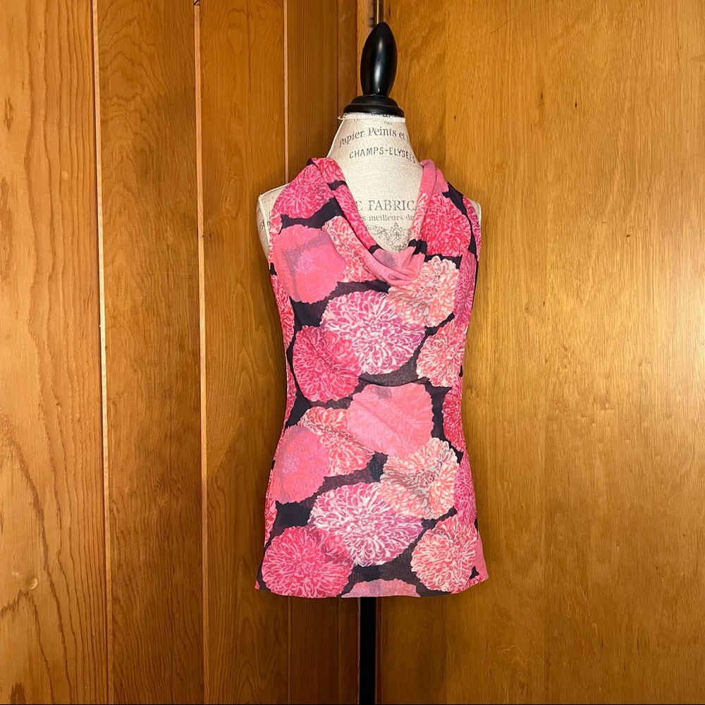 Sweet Pea Sleeveless Cowl Neck Mesh Blouse